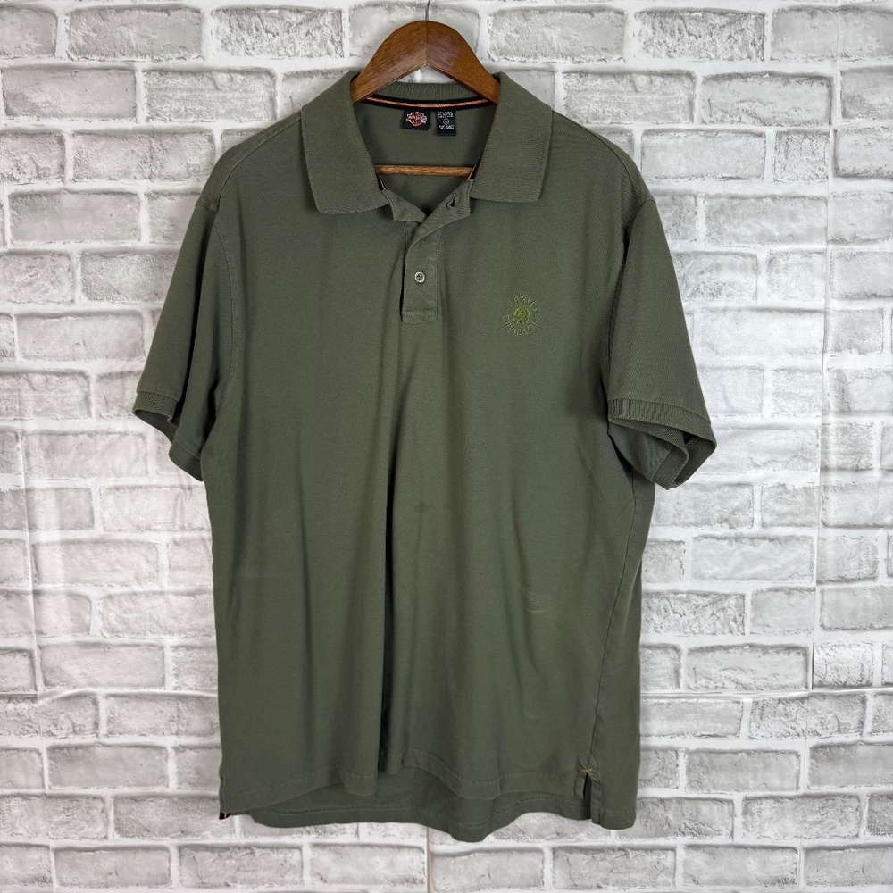 Harley Davidson Military Green Embroidered Logo Collared Polo Shirt Men XL STAIN